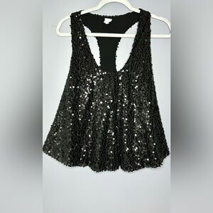 Flawless Tank Top Womens M Black Sequin Scoop Neck Racerback‎ Trapeze Mesh Party